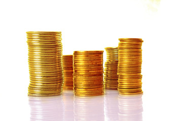 Gold coins isolated on white background