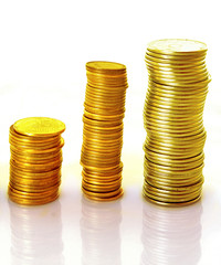 Gold coins isolated on white background