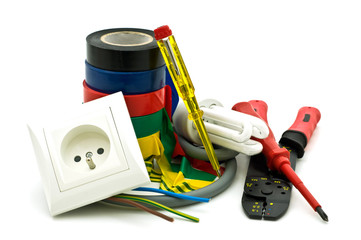 electric tools on white background
