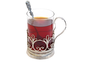 Tea in glass with coaster