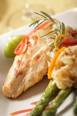 Dinner detail of chicken and asparagus