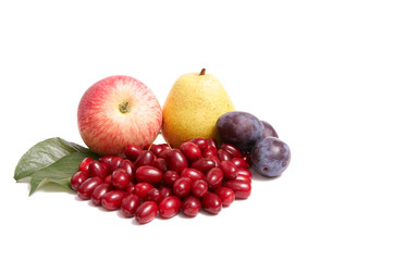 Juicy autumn fruits on a white.