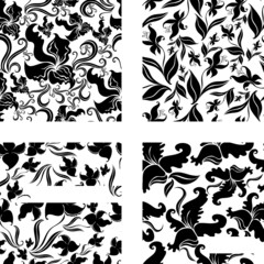Set of Seamless vintage floral pattern with orchid