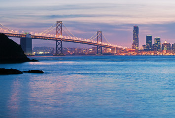 Fototapeta na wymiar View across the water of the San Francisco-Oakland Bay Bridge