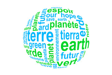 Nuage de mots "planète terre" dans toutes les langues © Delphotostock