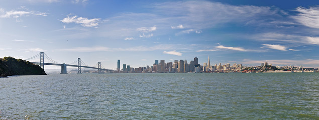 Panoramic photo of the San Francisco Skyline and Bay Bridge