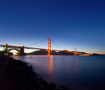 Dramatic view of the Golden Gate BRidge at Twilight
