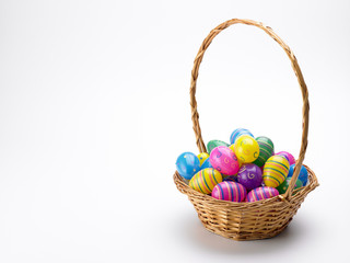 Fototapeta na wymiar Basket Of Colorful Easter Eggs
