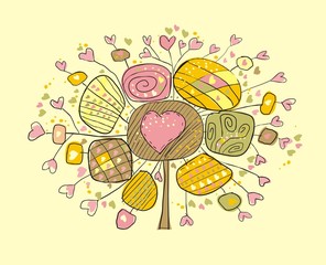 Fluffy love tree with hearts