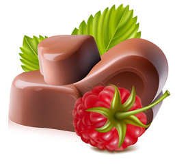 Heart-shaped chocolates with raspberry.
