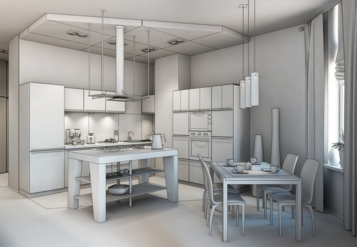 outline kitchen with dining table