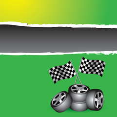 checkered flags and tires green ripped banner