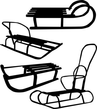 black sleds silhouettes winter fun clip art preview