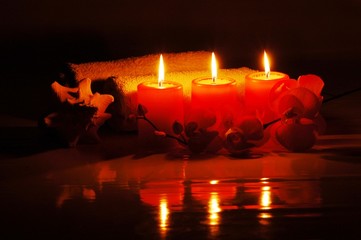 tree candles on a dark background