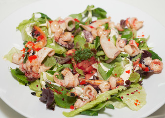 Appetizer with tasty seafood, closeup