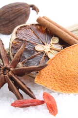 Cinnamon, citrus, star anise, cardamon, cymbopogon and goji