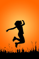 Silhouette of jumping girl