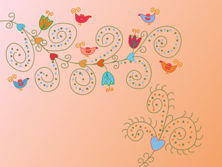 Pink background with flowers and birds