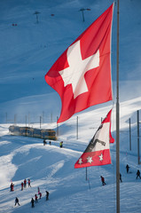 schweizer flagge im winterwunderland