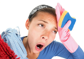 Funny Tired house cleaning woman