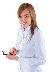 Beautiful business woman holding a phone