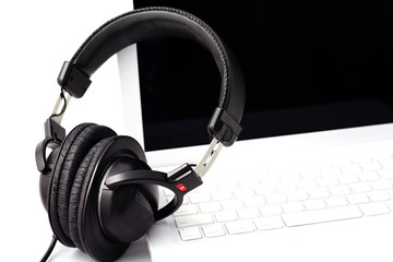 headphone and laptop computer