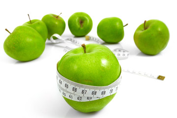 Green apples measured  the meter, sports apples