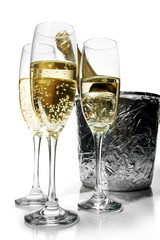 Champagne flutes and ice bucket