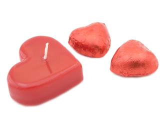 Chocolate hearts and candle