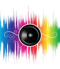 speaker with floral ornament on rainbow wave