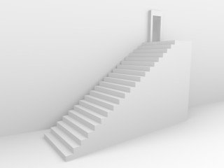 Monochromic 3d rendered image of stair to opened door