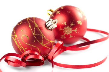 Christmas balls on the white background