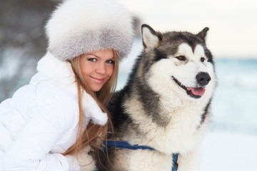 Winter woman with dog