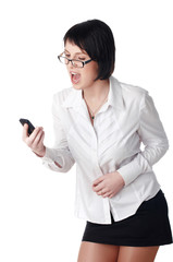 The charming young business woman in a white shirt