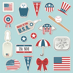 american stars and stripes flag stickers vector tags baseball eagle rossette pennants clipart