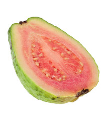 Cross section of a pink guava isolated on white