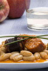 Asturian ham and beans. Spanish cuisine. Fabada asturiana.