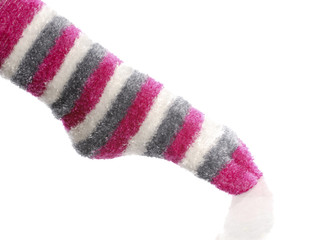 Obraz na płótnie Canvas striped pink toe sock on pointed foot