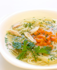 Chicken soup with spaghetti