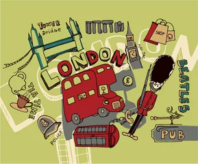 Abwaschbare Fototapete Doodle Londoner Kritzeleien