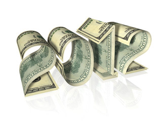 The inscription 2012 made of banknotes. Isolated