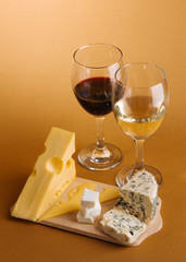Wine and cheese still-life
