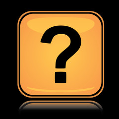 Yellow square sign question mark with reflection over black