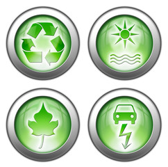 Set of 4 green environmental-themed 3d effect buttons