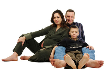 Family with pregnant mother barefoot