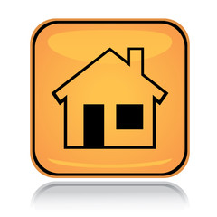 Yellow square icon home icon with reflection over white