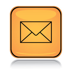 Yellow square icon letter mail with reflection over white