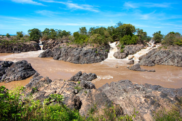 waterfall inSi Phan Don, Mekong River, Laos.