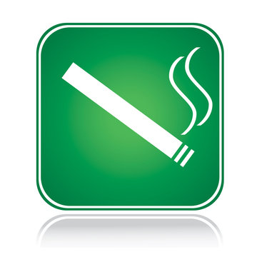 Green square sign smoking area with reflection