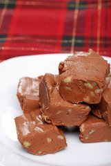 closeup fudge with nuts shallow DOF